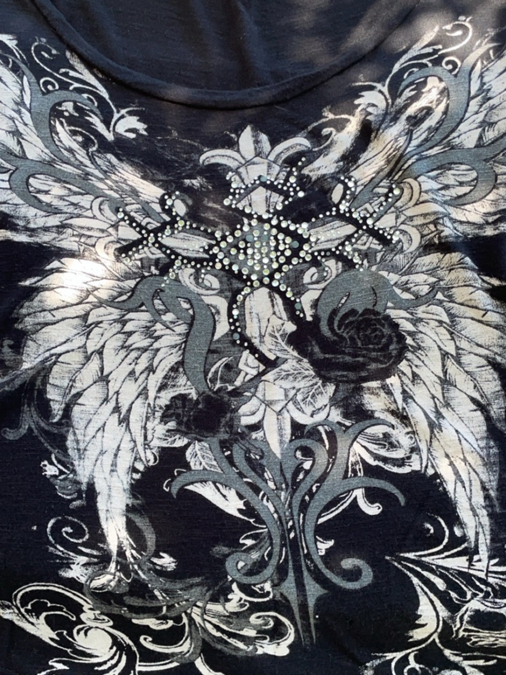 Charlotte Russe Black Graphic Tee with Winged Star Motif